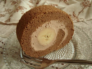 しっとり♪米粉のチョコバナナロールケーキの写真