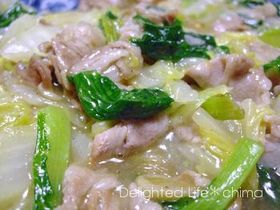 白菜とチンゲン菜の豚バラ塩あんかけ