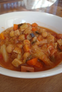 野菜とひよこ豆のピリ辛トマトスープ