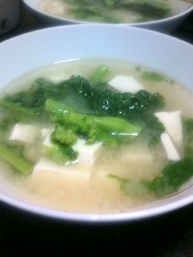 菜の花と絹豆腐のお味噌汁