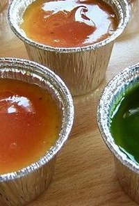 豆腐・梅ソース＆抹茶ソースのプリン