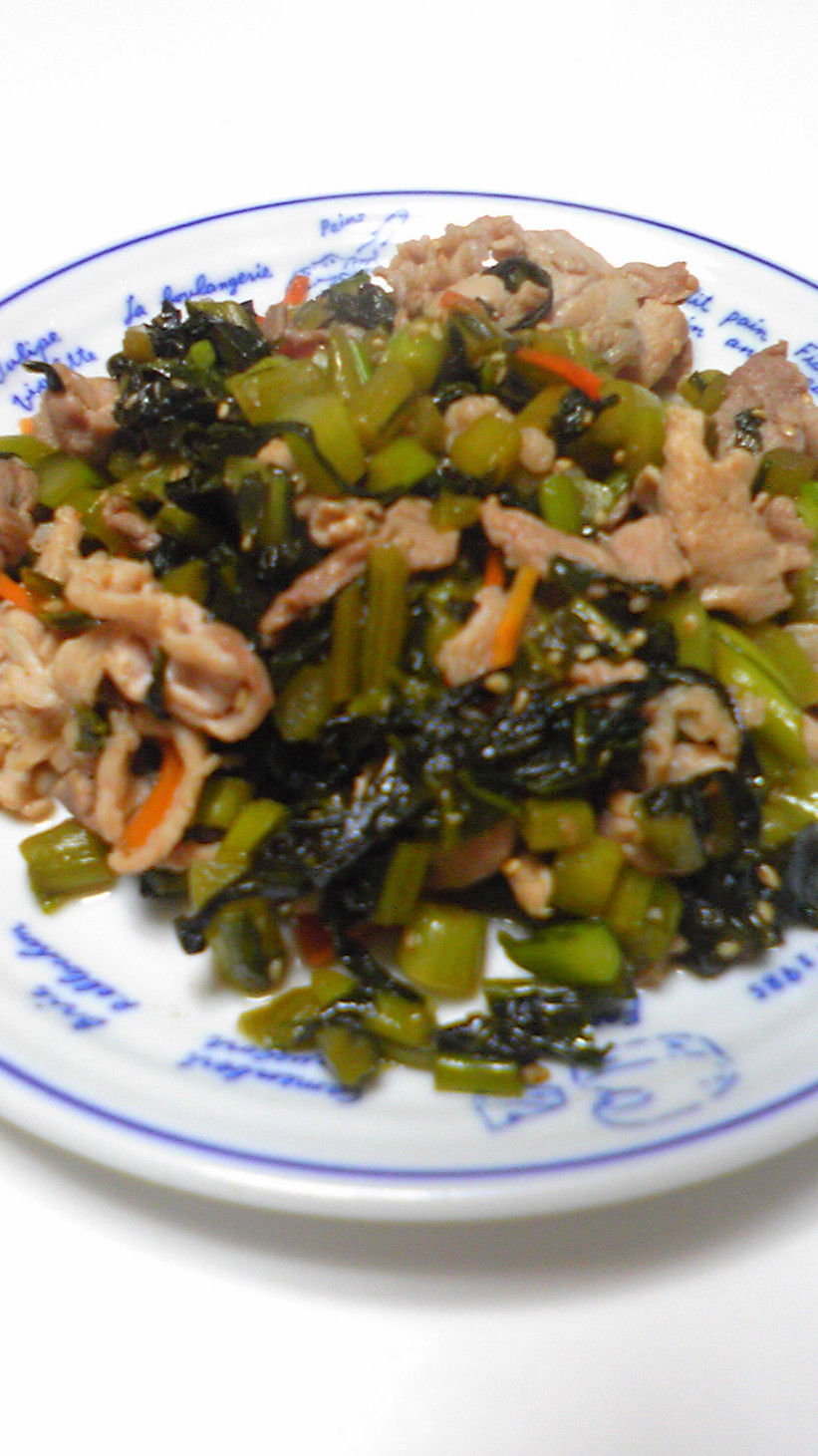 野沢菜と豚肉の炒めものの画像