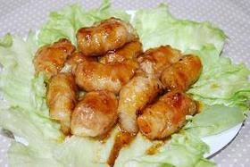 変わり酢豚 野菜を豚肉で巻いてみました