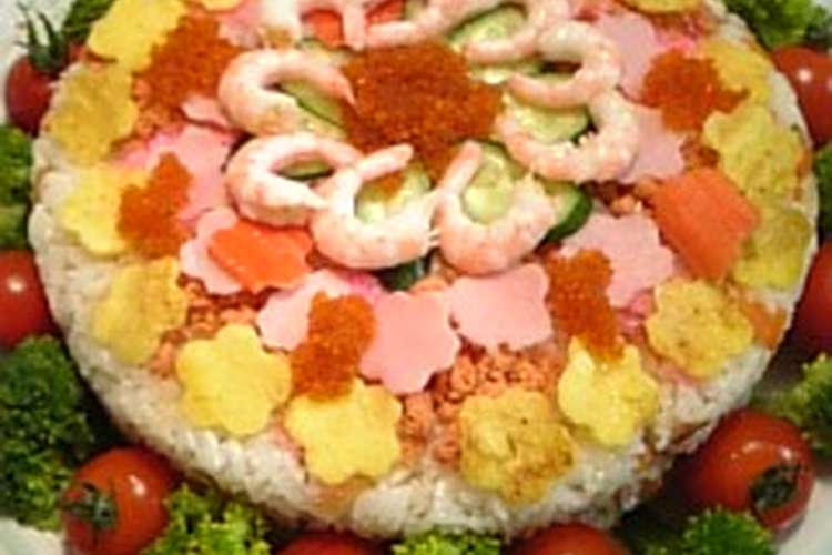 ひな祭りに お花畑のケーキ型ちらし寿司 レシピ 作り方 By ちびまる クックパッド 簡単おいしいみんなのレシピが352万品