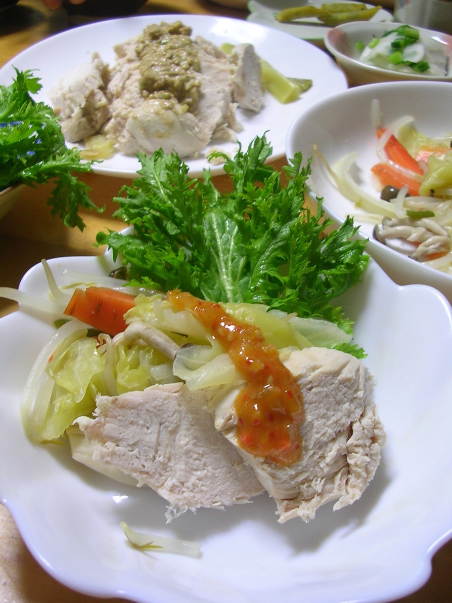 茹で鶏ムネと蒸し野菜のピリッと１皿☆の画像