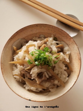 ウチの定番・鶏牛蒡ご飯。