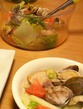 電子レンジdeあさりの白菜トマト蒸し