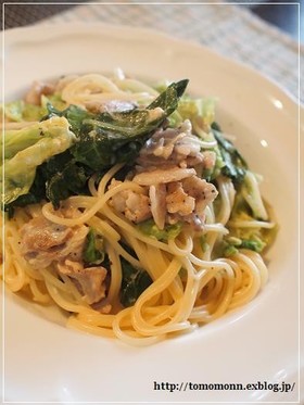 春キャベツと豚肉のクリームパスタ