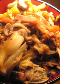 ラム肉と白菜と人参と茸の味噌生姜炒め