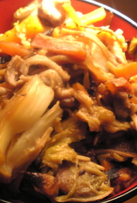 ラム肉と白菜と人参と茸の味噌生姜炒め