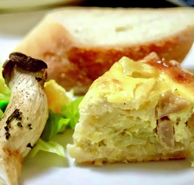 卵1個で、春キャベツのキッシュ。豆乳でも