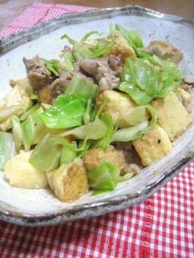 春キャベツ&厚揚げ&豚肉の生姜醤油炒め
