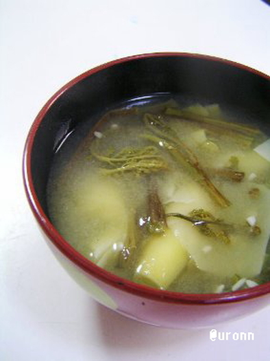 姫皮（たけのこ）、わらびのお味噌汁 ♪の写真