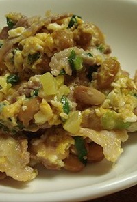 簡単レシピ★豚ネギ納豆卵