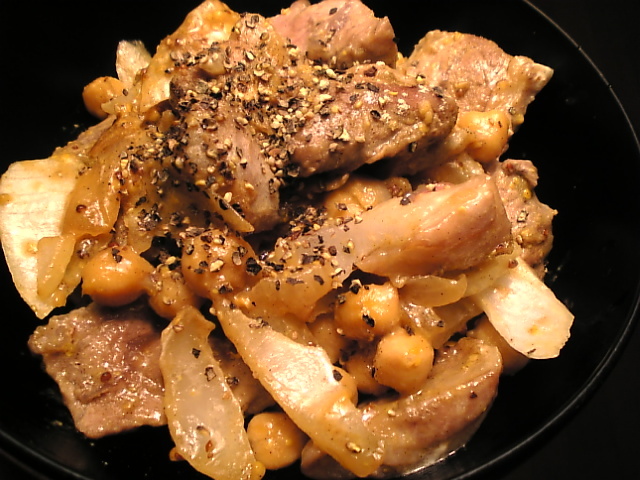 ラム肉とひよこ豆と玉葱のマスタード炒めの画像