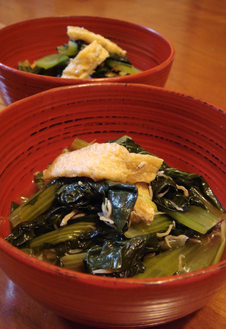 小松菜とお揚げとちりめん山椒の重ね煮
