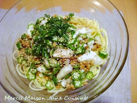 オクラと納豆&長芋のネバネバパスタ