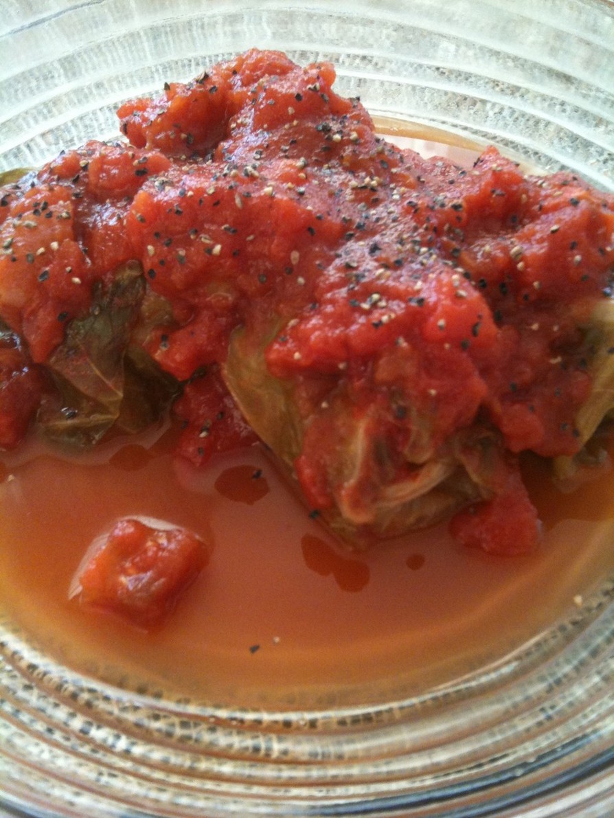 魚肉ソーセージロールキャベツのトマト煮の画像