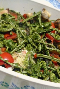 山菜と赤魚のアクアパッツァ