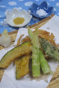 天ぷら（筍、茶の葉、かき揚げ、南瓜）