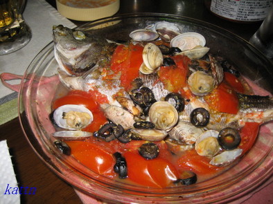 白身魚のレンジ蒸し（トマト風味）の写真