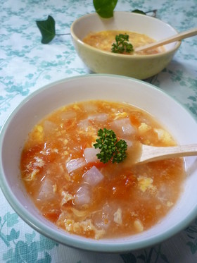 和風☆トマトと大根のあっさり卵とじスープ