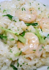 海老と水菜の明太マヨ炒飯