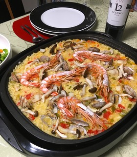 ホットプレートで海鮮パエリア