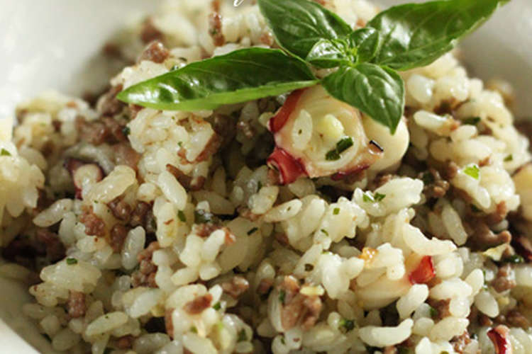 牛挽き肉 タコのバジルライス レシピ 作り方 By Uzukaji クックパッド 簡単おいしいみんなのレシピが364万品