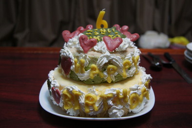 誕生日★2段のカラフルアイスケーキの写真