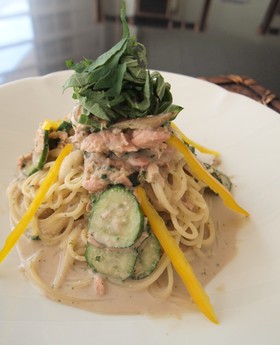 冷や汁風☆簡単冷製パスタ
