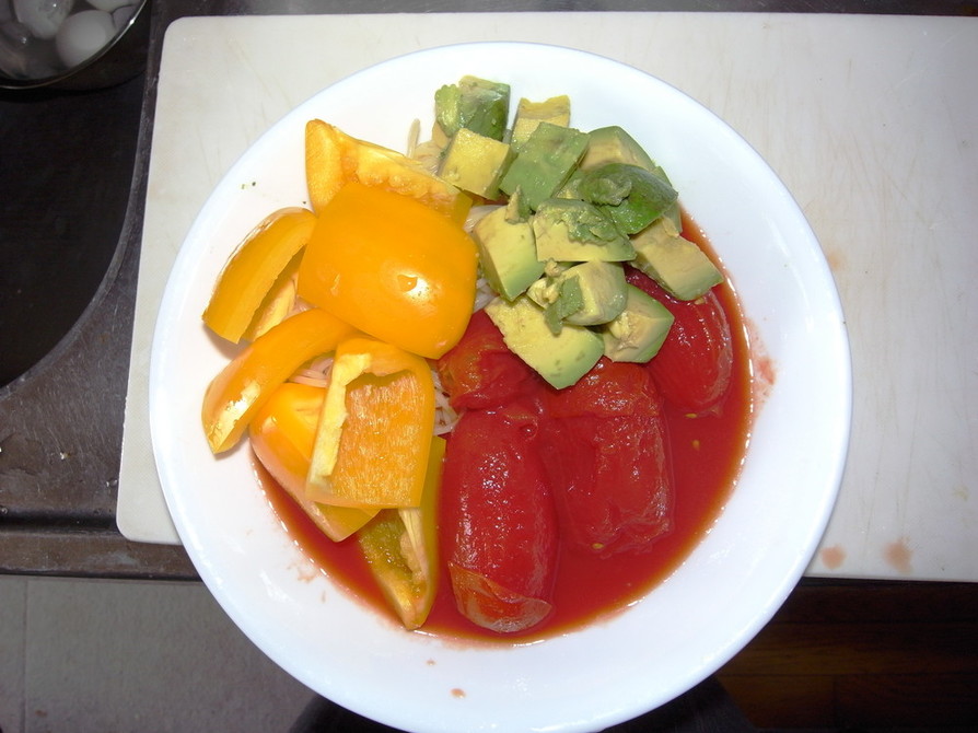 トマト缶で簡単に、冷製スープパスタの画像