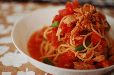 簡単！トマトとインゲン豆の冷製スパゲティの写真