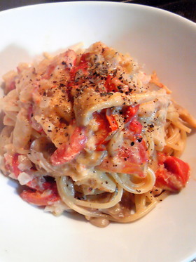 フライパン1つ!牛乳で蟹クリームパスタ。