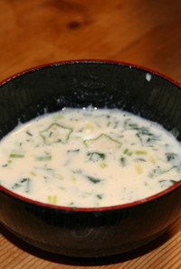 冷たいオクラとモロヘイヤの豆乳スープ