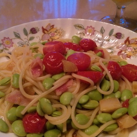 枝豆とミニトマトのペペロンチーノ☆
