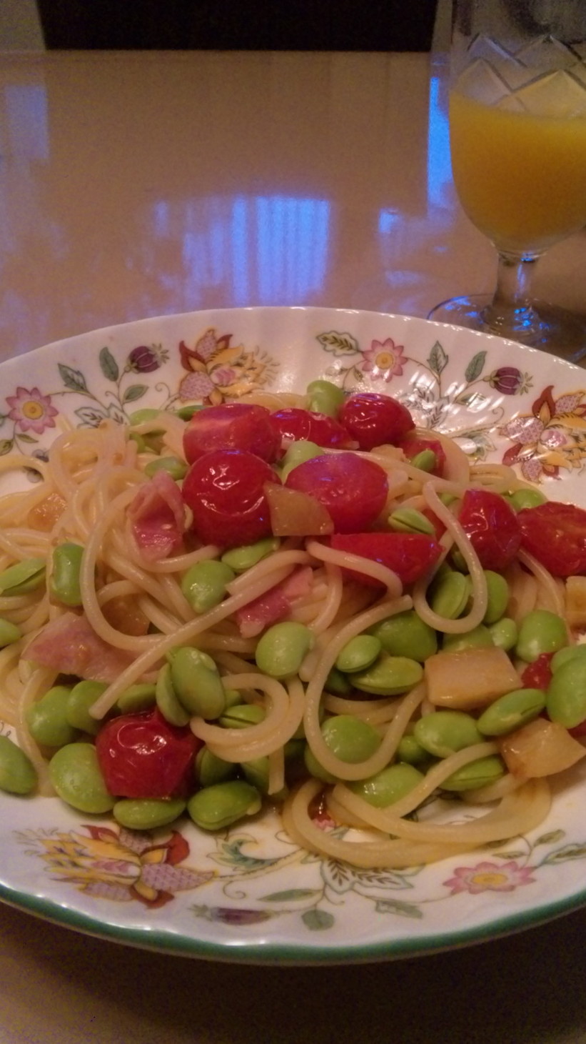 枝豆とミニトマトのペペロンチーノ☆の画像