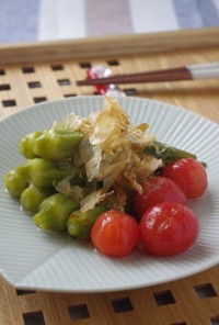 オクラとトマトのだし煮～からしを添えて～