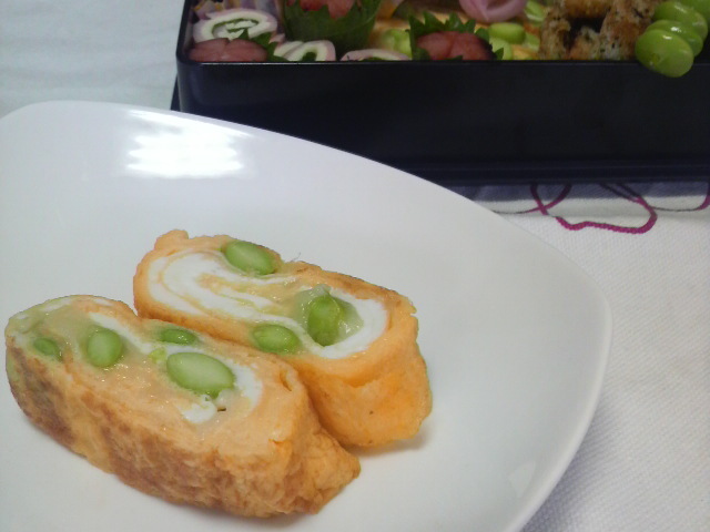 お弁当に♪❤枝豆・チーズの卵焼き❤の画像