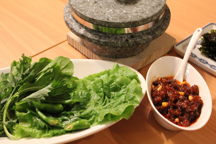 韓国風肉味噌の♡葉っぱ巻き（サムパプ）の画像