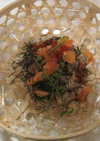 オリーブオイルを使った鮭といくら洋風寿司