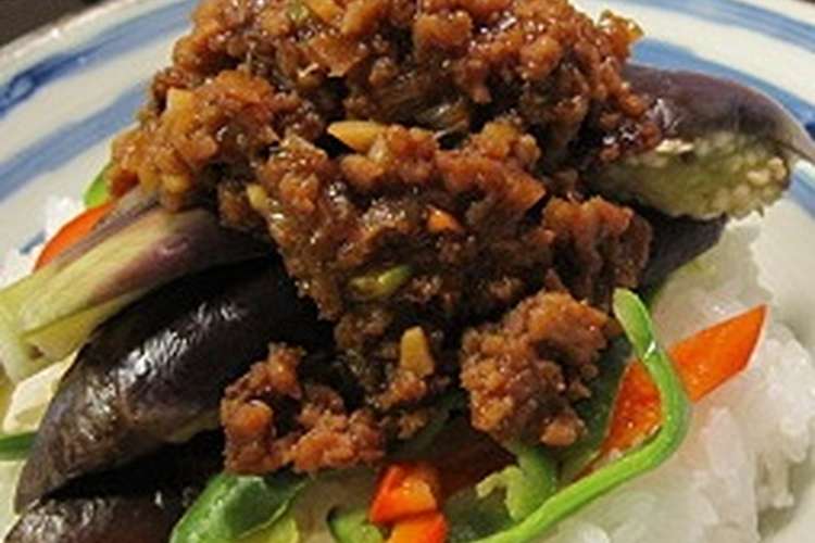 レンジで簡単 蒸し茄子と肉味噌丼 レシピ 作り方 By かりちゃんのキッチン クックパッド 簡単おいしいみんなのレシピが355万品
