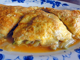 納豆とジャコでオムレツ(日曜の朝ごはん)