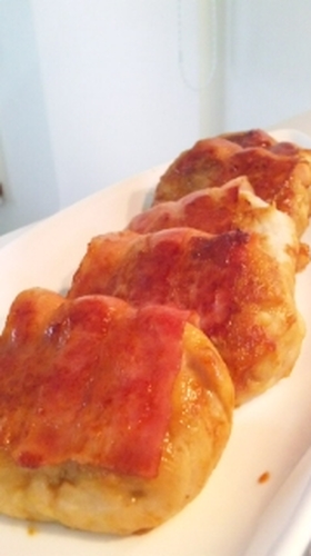 里芋の甘辛ベーコン包み焼き