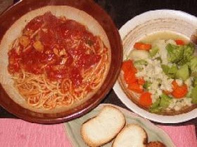 再現！　カプリ○ョーザ「トマトとニンニクのスパゲティー」の写真