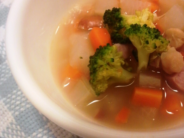 野菜たっぷり!!ひよこ豆のコンソメスープの画像