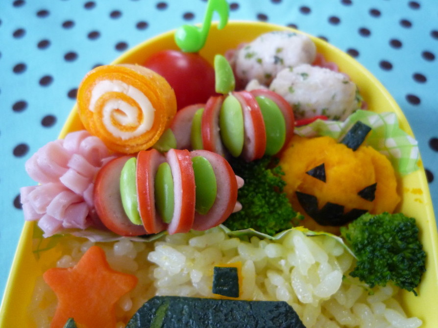 お弁当おかず☆枝豆とウインナでかぼちゃ♪の画像