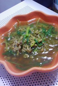 水菜・春雨・挽き肉のスープ