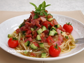 夏に♪トマトとキュウリの冷製パスタ