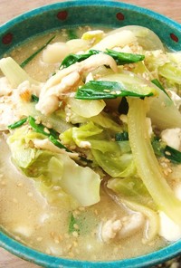 鶏皮でぷるぷる❤ぽかぽか❤もつ鍋風スープ